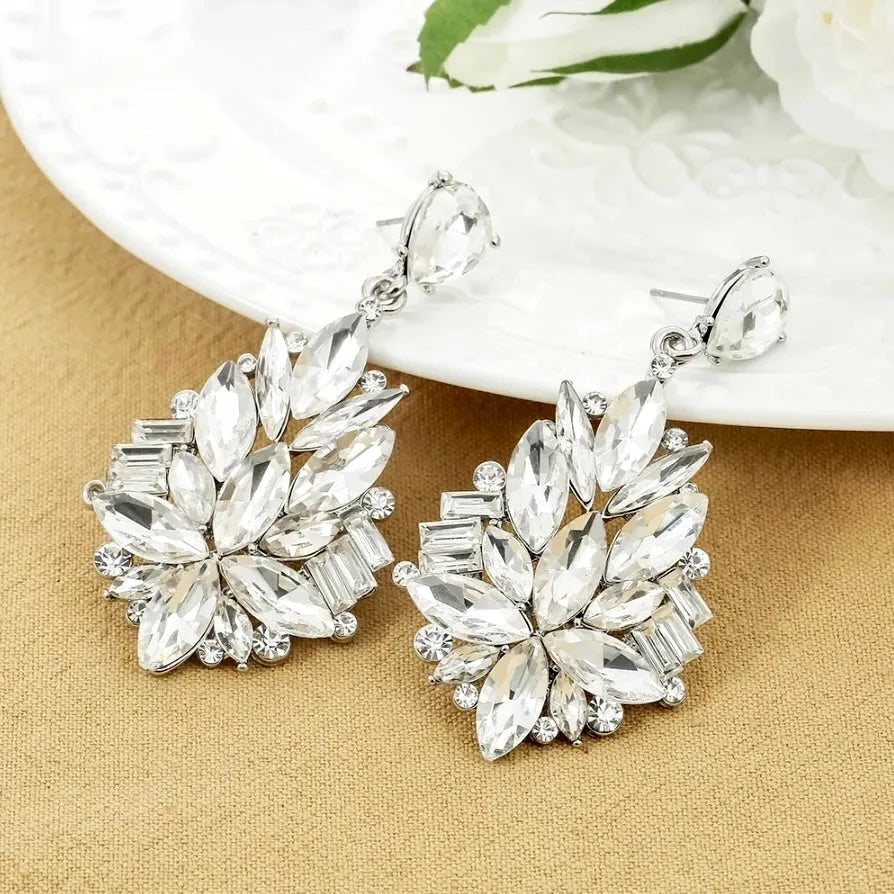 Wedding Jewelry - Silver Rhinestone Bridal Earrings