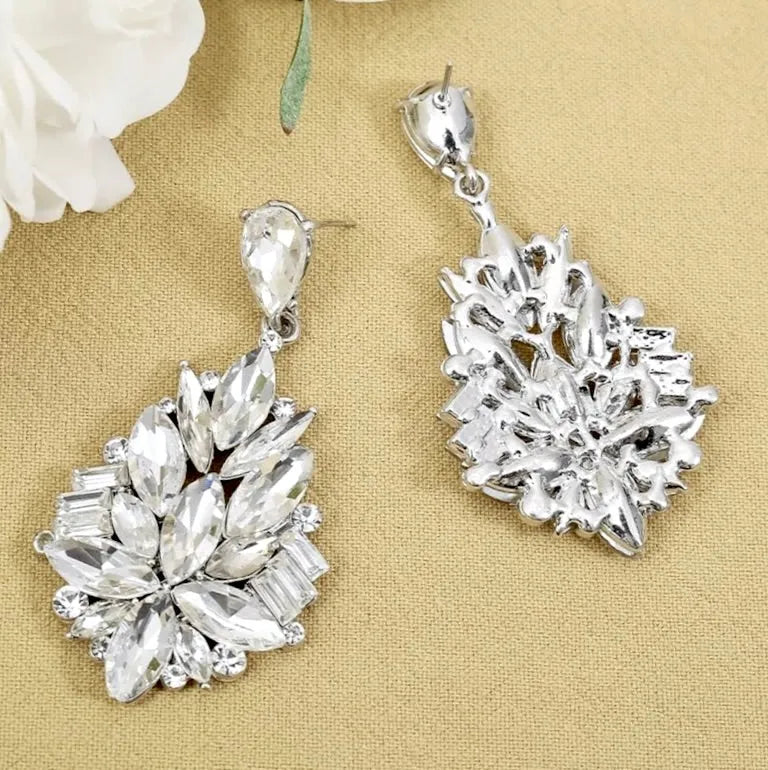 Wedding Jewelry - Silver Rhinestone Bridal Earrings