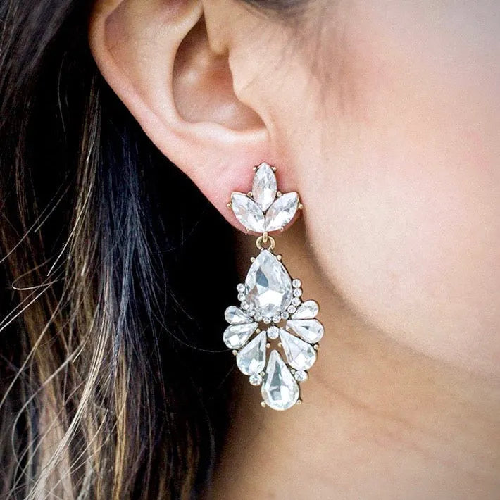 "Allure" - Rhinestone Bridal Earrings - Available in Silver and Yellow Gold