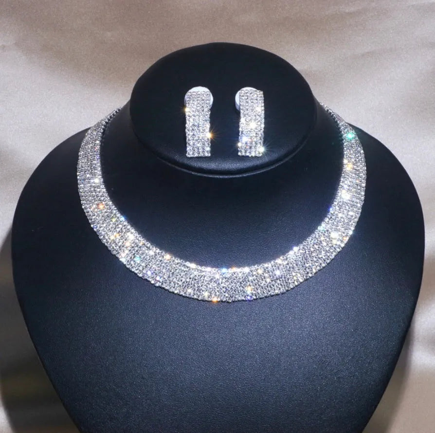 Wedding Jewelry - Silver Rhinestone Bridal Jewelry Set
