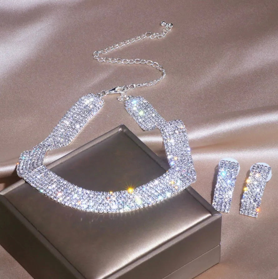 Wedding Jewelry - Silver Rhinestone Bridal Jewelry Set