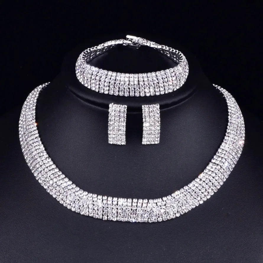 Wedding Jewelry - Silver Rhinestone Bridal Jewelry Set