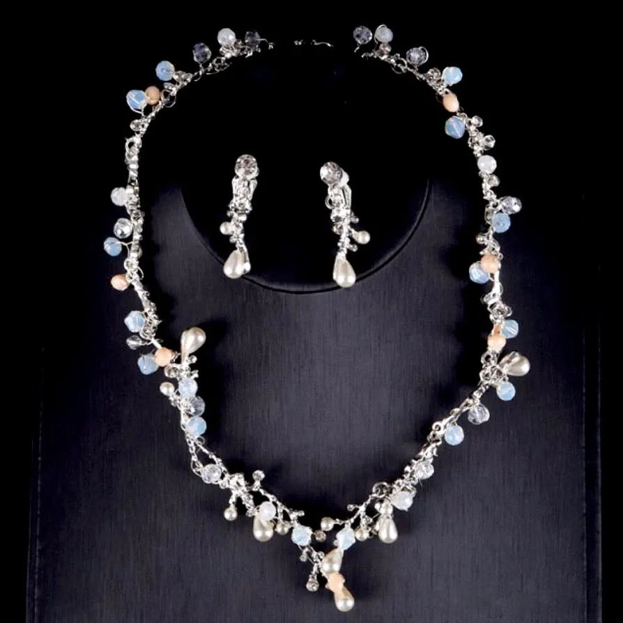 Pearl Wedding Jewelry - Pearl and Cubic Zirconia Bridal 3-Piece Jewelry Set With Tiara - Available in Yellow Gold and Silver