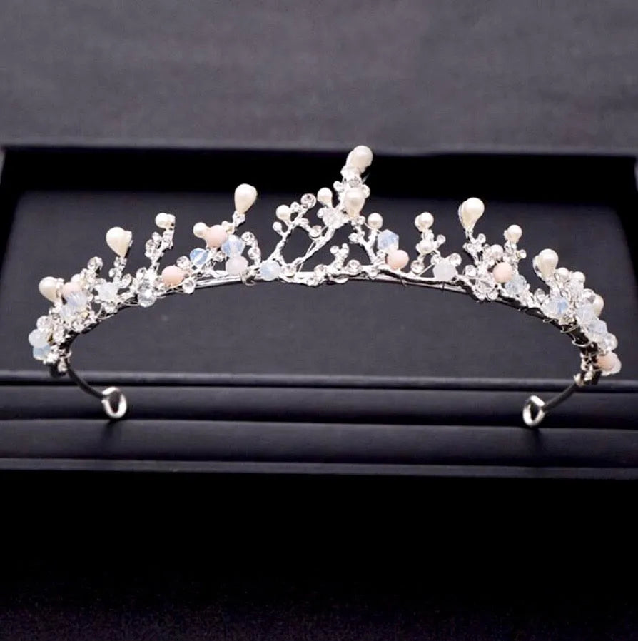 Pearl Wedding Jewelry - Pearl and Cubic Zirconia Bridal 3-Piece Jewelry Set With Tiara - Available in Yellow Gold and Silver