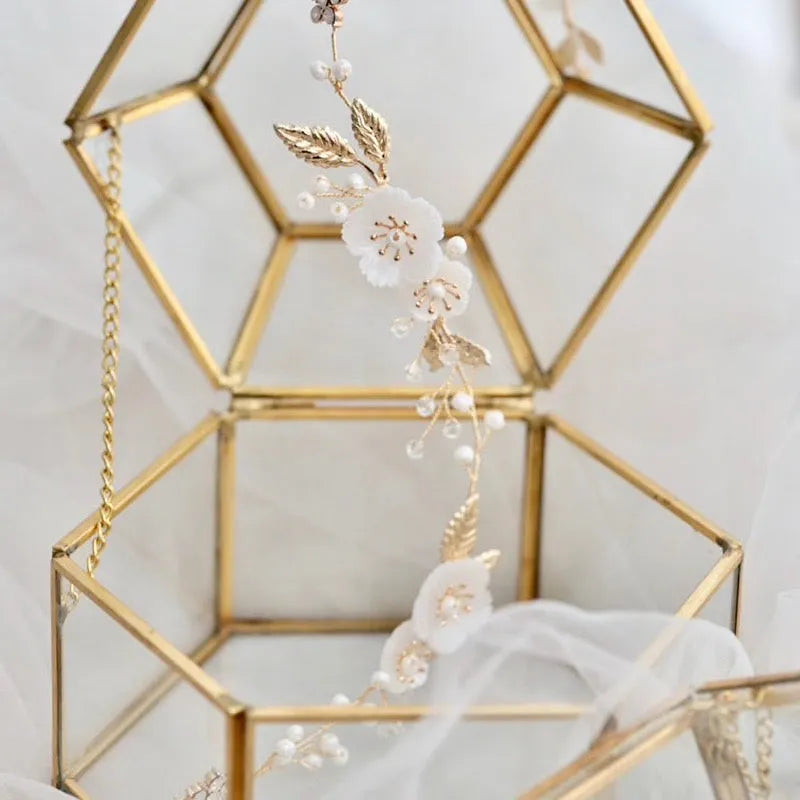 Wedding Hair Accessories - Gold Opal and Pearl Bridal Headband