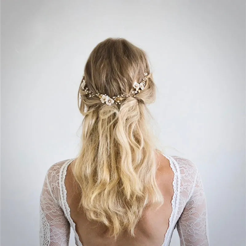 Wedding Hair Accessories - Gold Opal and Pearl Bridal Headband