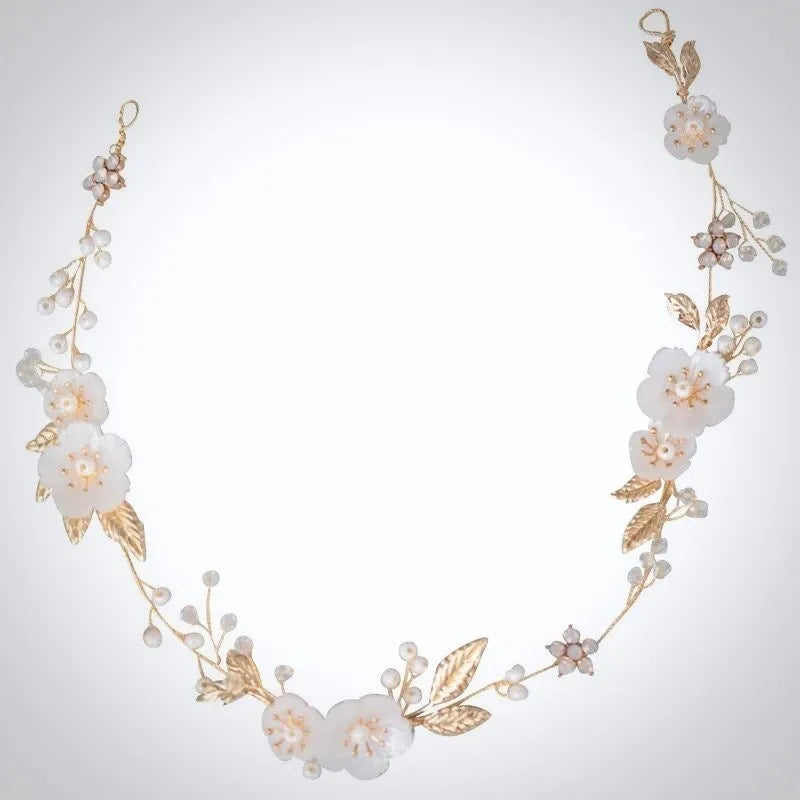 Wedding Hair Accessories - Gold Opal and Pearl Bridal Headband