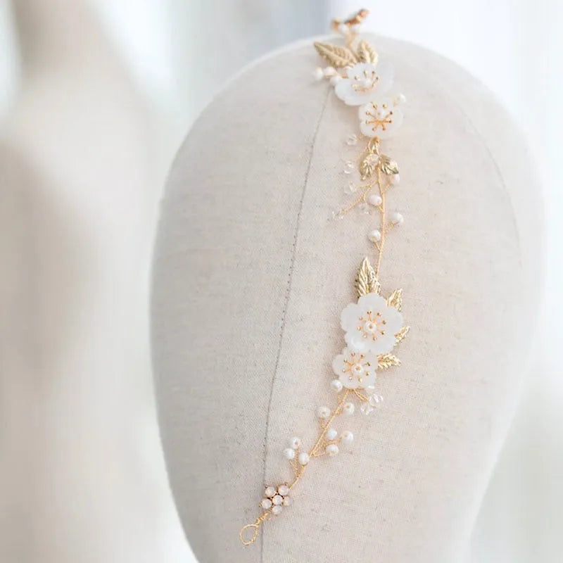 Wedding Hair Accessories - Gold Opal and Pearl Bridal Headband