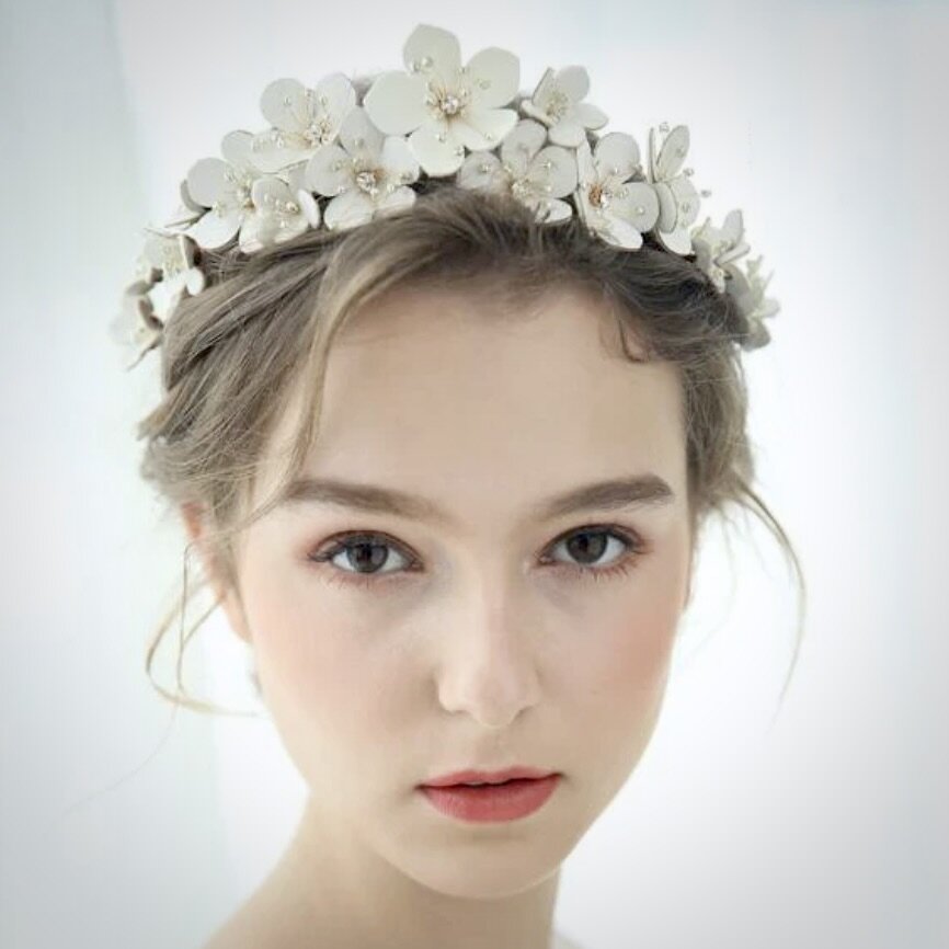 Wedding Hair Accessories - Eco-Leather Flowers Gold Bridal Headband