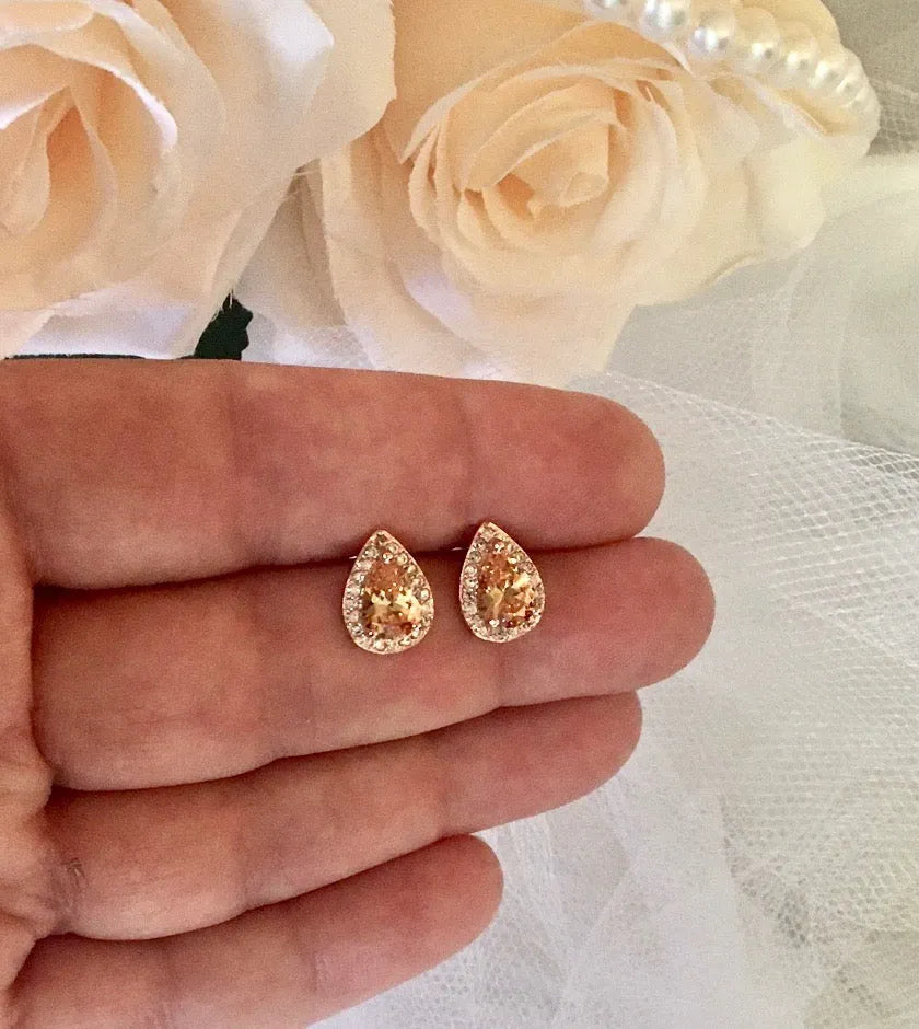 Bridal Party Gifts - Rose Gold Bridal Hair Comb With Matching Earrings