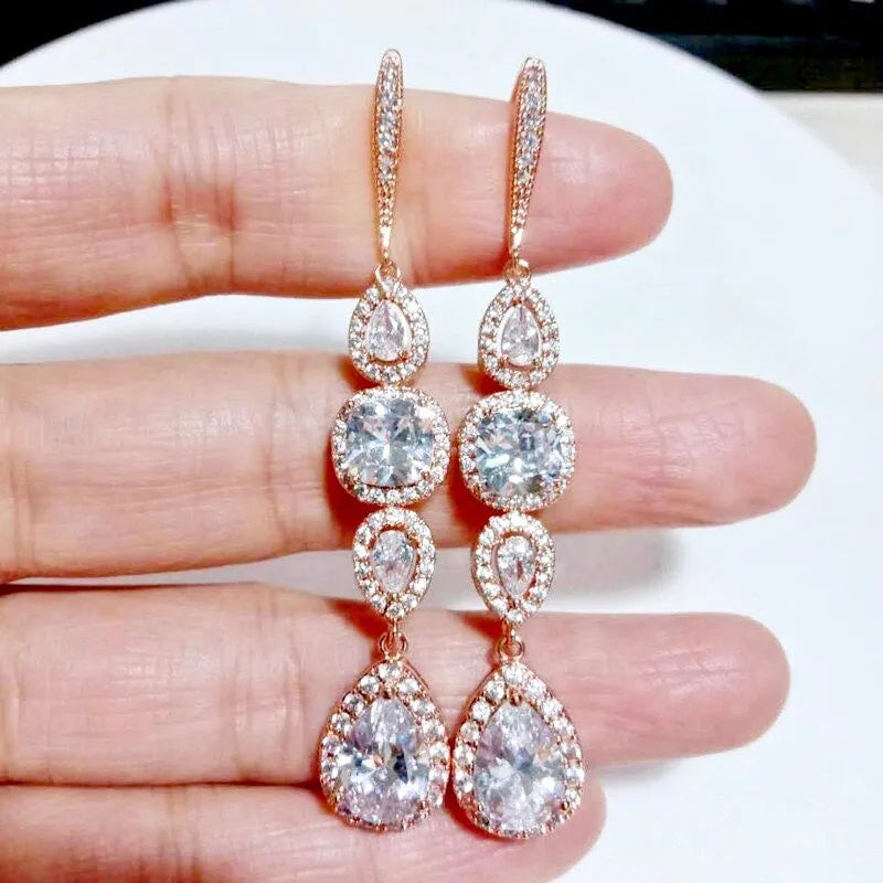 Wedding Jewelry - Cubic Zirconia Bridal Earrings - Available in Silver and Rose Gold