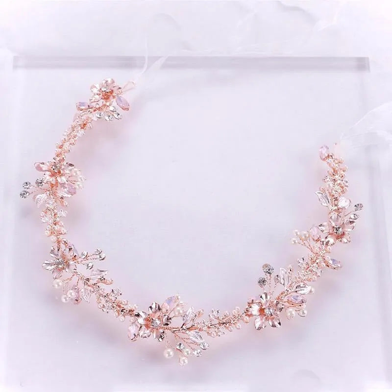 Wedding Hair Accessories - Rose Gold Swarovski Pearl and Crystal Bridal Headband  Edit alt text