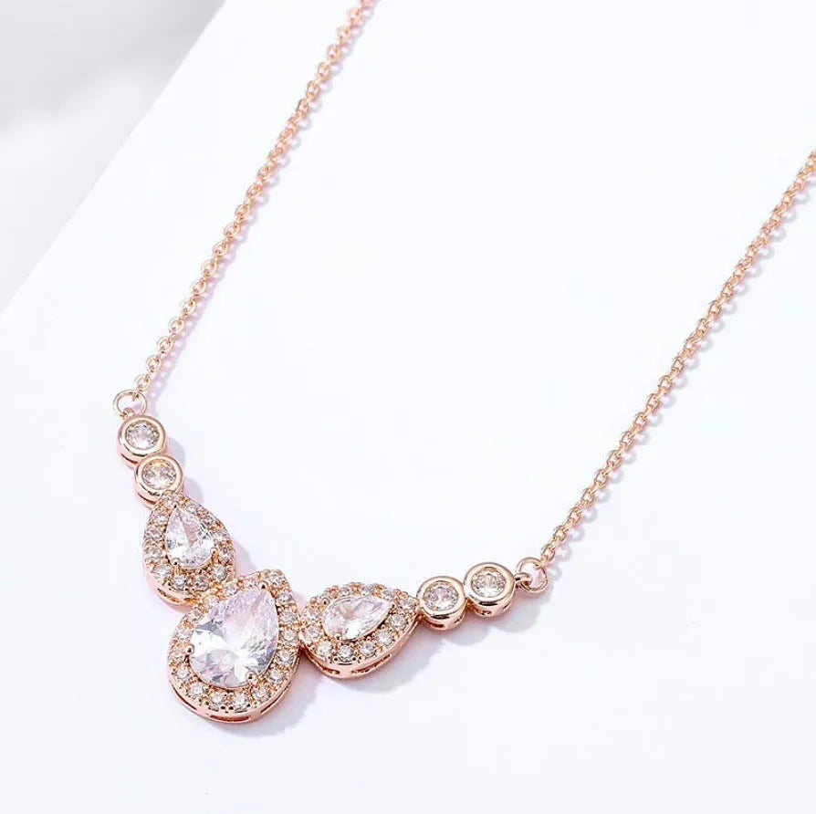 Wedding Jewelry - Cubic Zirconia Bridal Necklace - Available in Rose Gold and Silver
