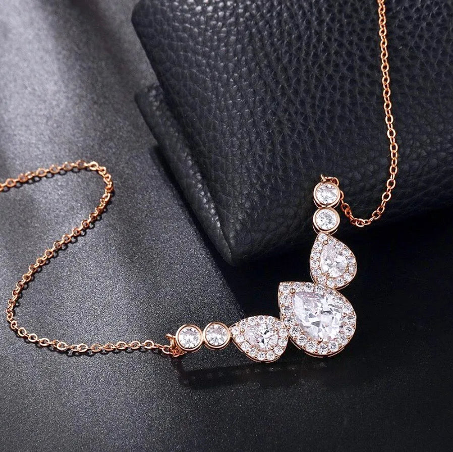 Wedding Jewelry - Cubic Zirconia Bridal Necklace - Available in Rose Gold and Silver