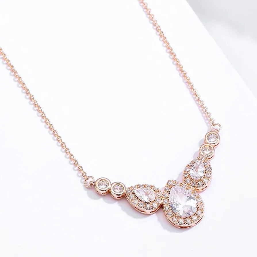 Wedding Jewelry - Cubic Zirconia Bridal Necklace - Available in Rose Gold and Silver