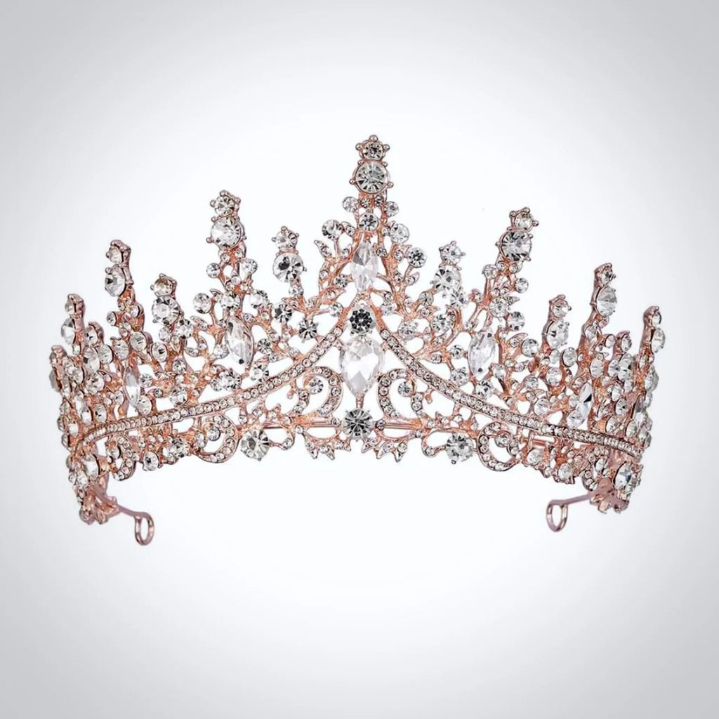 Wedding Hair Accessories - Baroque Bridal Tiara - Rose Gold with Clear Crystals