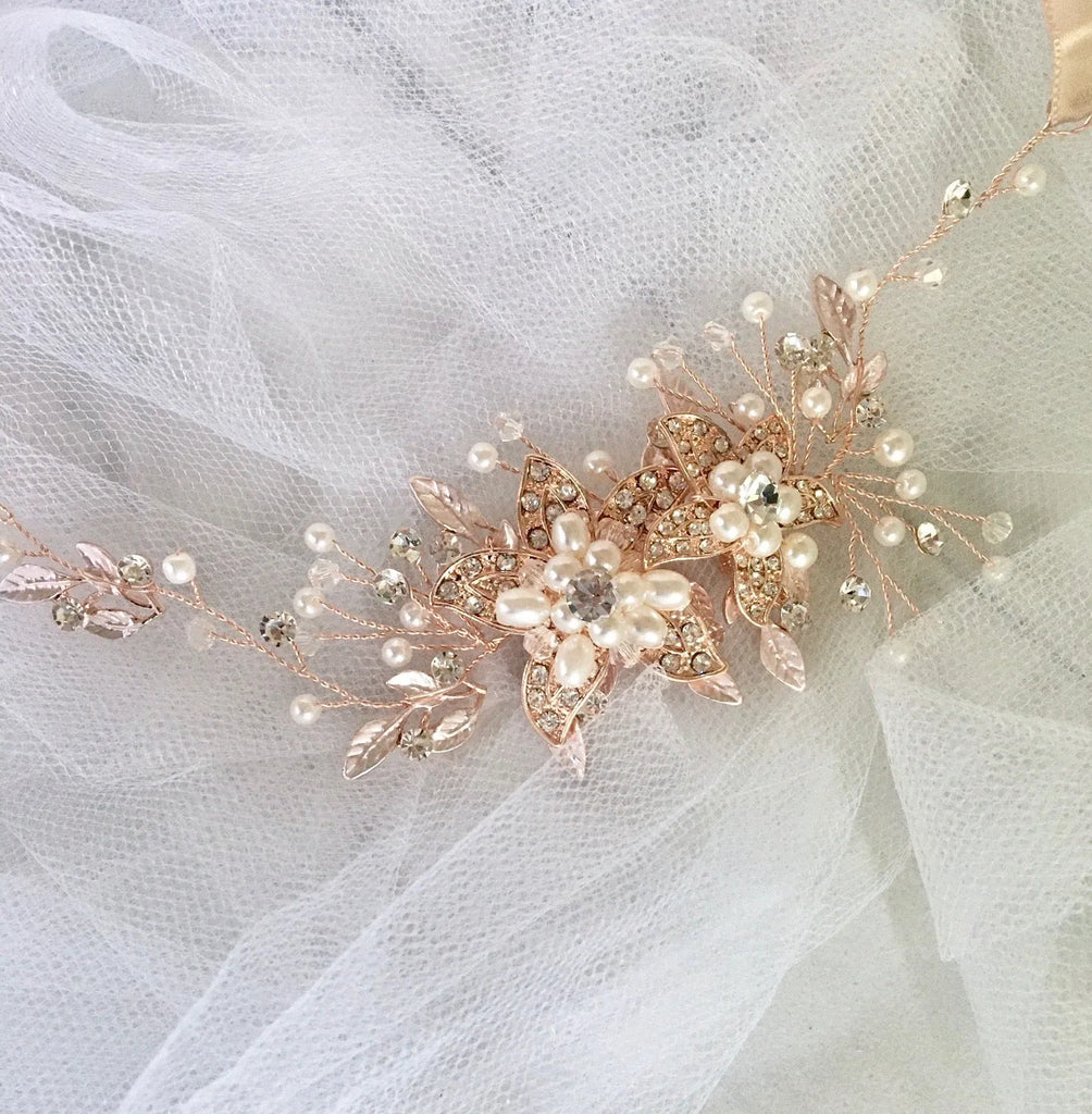 Wedding Hair Accessories - Pearl and Crystal Bridal Headband - Available in Silver, Rose Gold and Yellow Gold