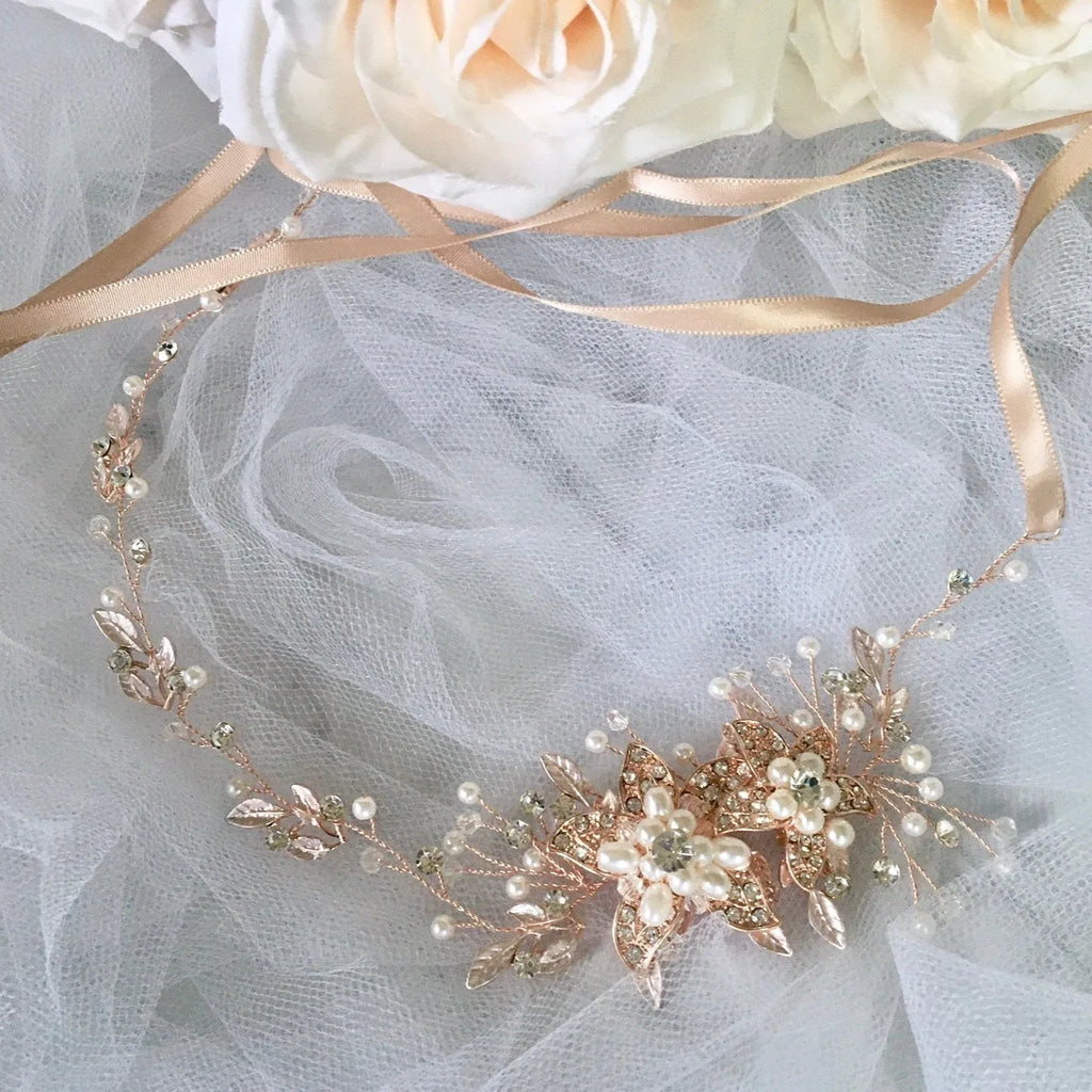 Wedding Hair Accessories - Pearl and Crystal Bridal Headband - Available in Silver, Rose Gold and Yellow Gold
