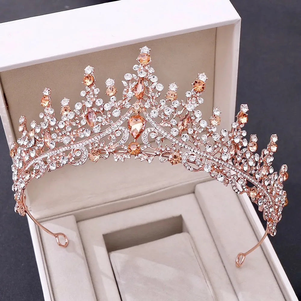 Wedding Hair Accessories - Baroque Bridal Tiara - Rose Gold with Blush Crystals