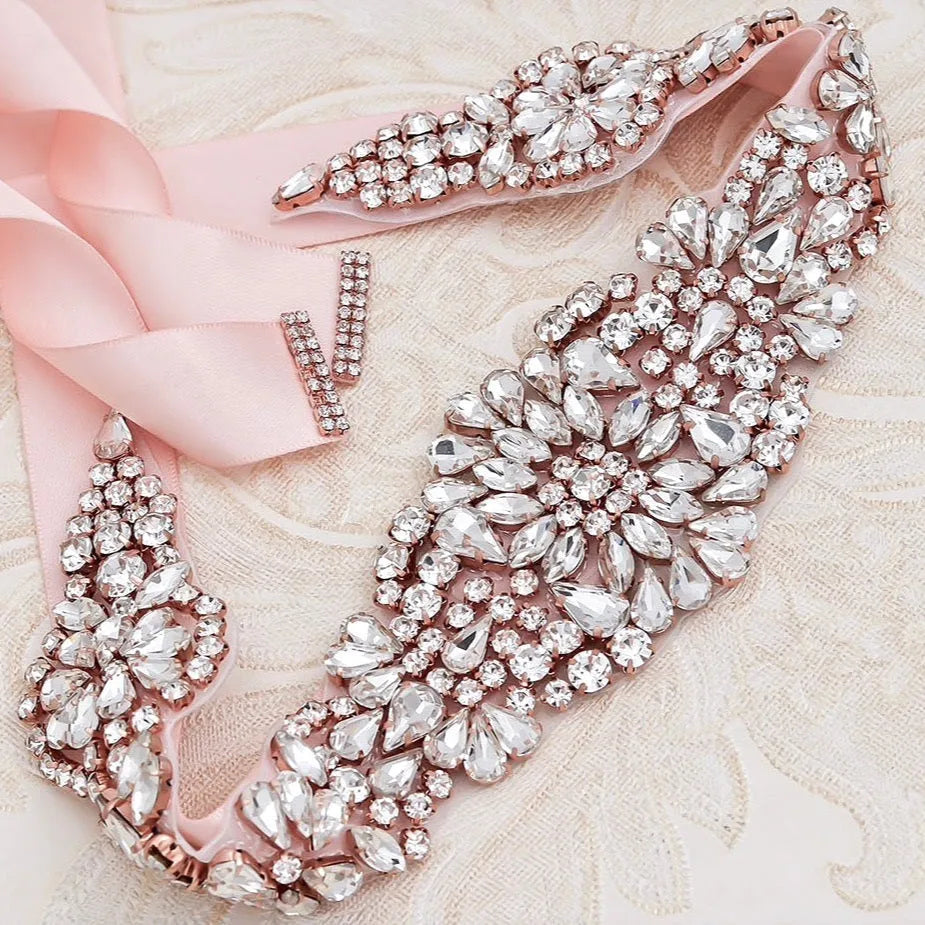 Wedding Accessories - Wedding Rose Gold Crystal Belt/Sash