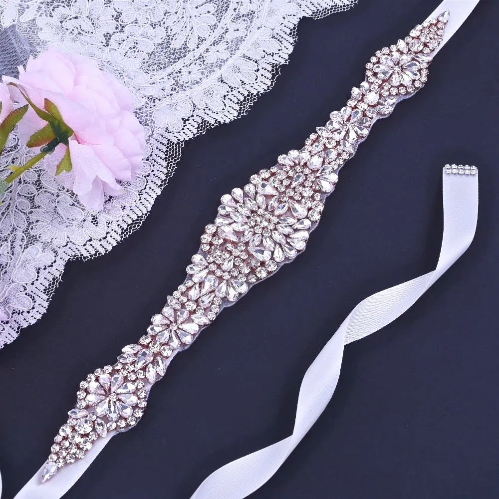 Rose Gold Crystal Bridal Belt Sash Elegant Wedding Dress Accessory Applique Only Rose Gold Crystal Bridal Belt Sash Elegant Wedding Dress Accessory Applique Only