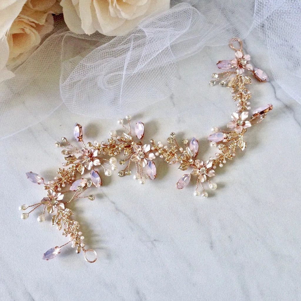 Wedding Hair Accessories - Rose Gold Swarovski Pearl and Crystal Bridal Headband