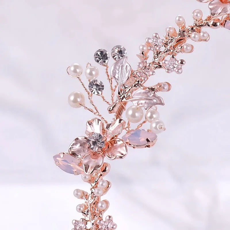 Wedding Hair Accessories - Rose Gold Swarovski Pearl and Crystal Bridal Headband