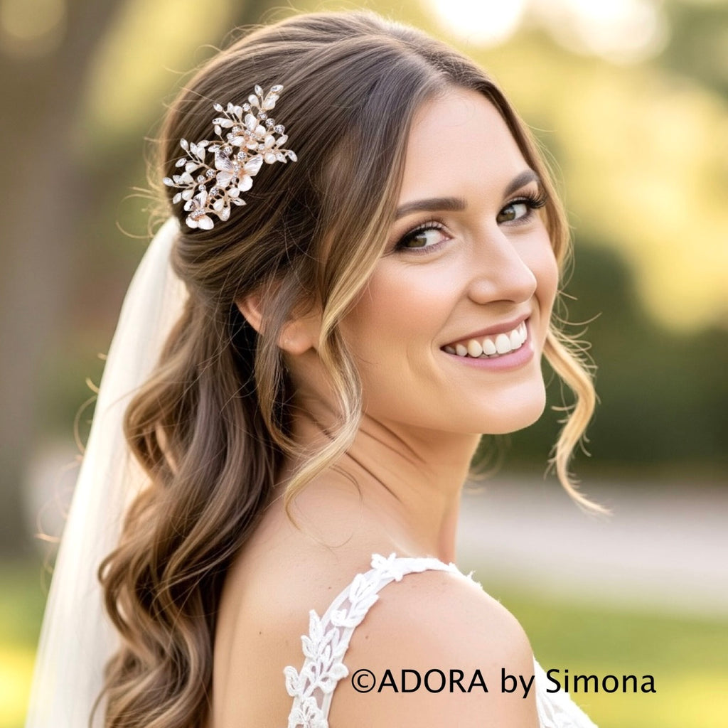 Wedding Hair Accessories - Rose Gold Butterfly Bridal Hair Comb
