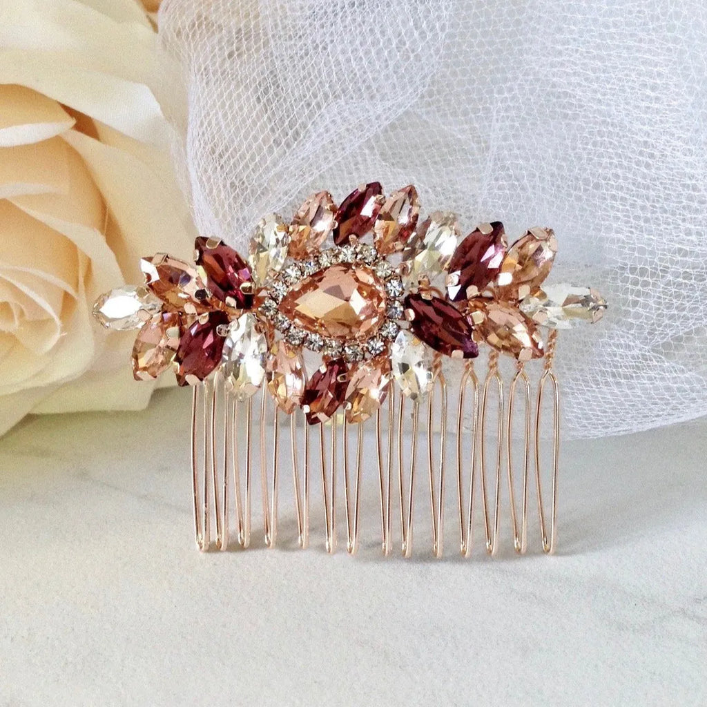 Wedding Hair Accessories - Rose Gold Pearl Bridal Hair Comb