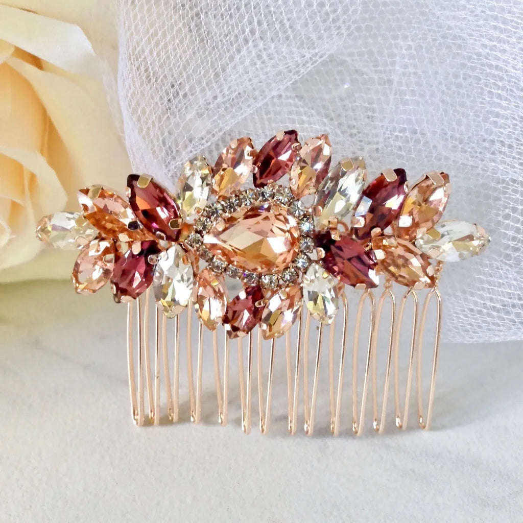 Wedding Hair Accessories - Rose Gold Pearl Bridal Hair Comb