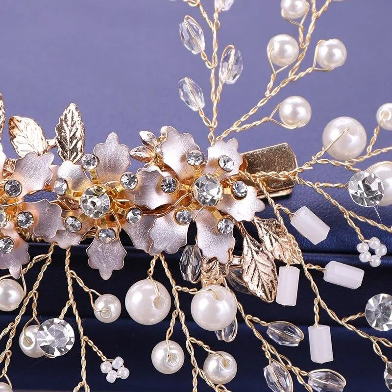 Wedding Hair Accessories -  Rose Gold Pearl and Crystal Bridal Hair Clip
