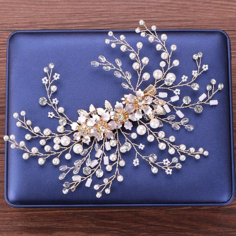 Wedding Hair Accessories -  Rose Gold Pearl and Crystal Bridal Hair Clip