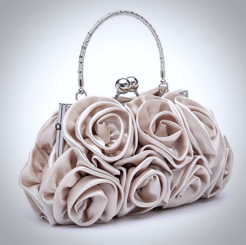 Bridal Accessories - Satin Rose Bridal Handbag Clutch