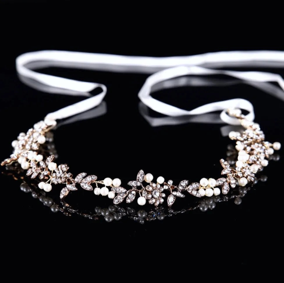 Vintage Gold Headband for Wedding – Pearl Bridal Headpiece  display picture 1