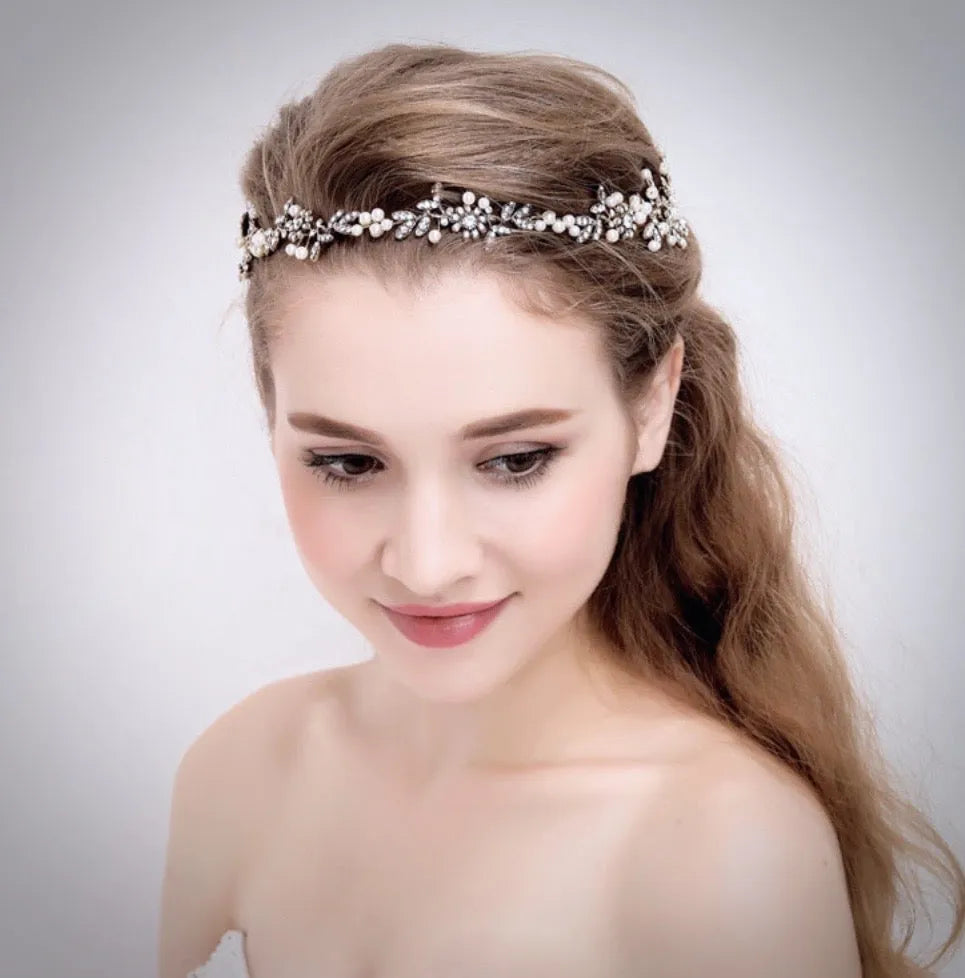 Wedding Hair Accessories - Vintage Gold Pearl and Crystal Bridal Headband