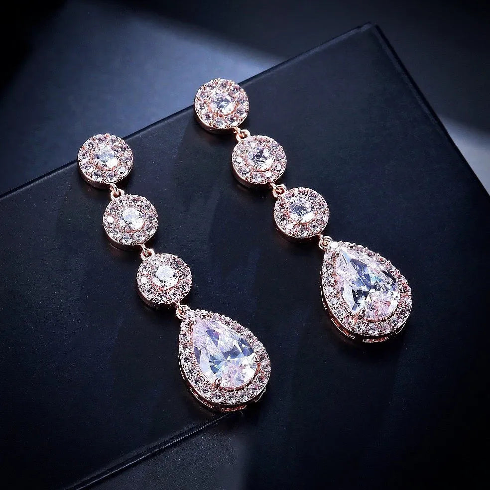 Wedding Jewelry - Cubic Zirconia Bridal Earrings - Available in Rose Gold, Silver and Yellow Gold