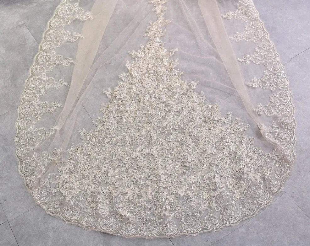 "Darya" - Lace Edge Cathedral Bridal Veil