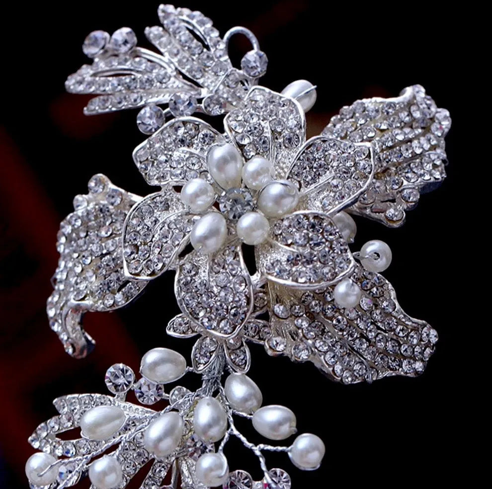 Wedding Hair Accessories - Silver Pearl and Crystal Bridal Headband