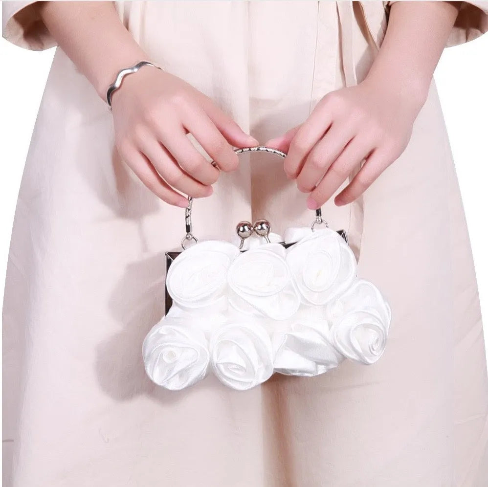 Bridal Accessories - Satin Rose Bridal Handbag Clutch