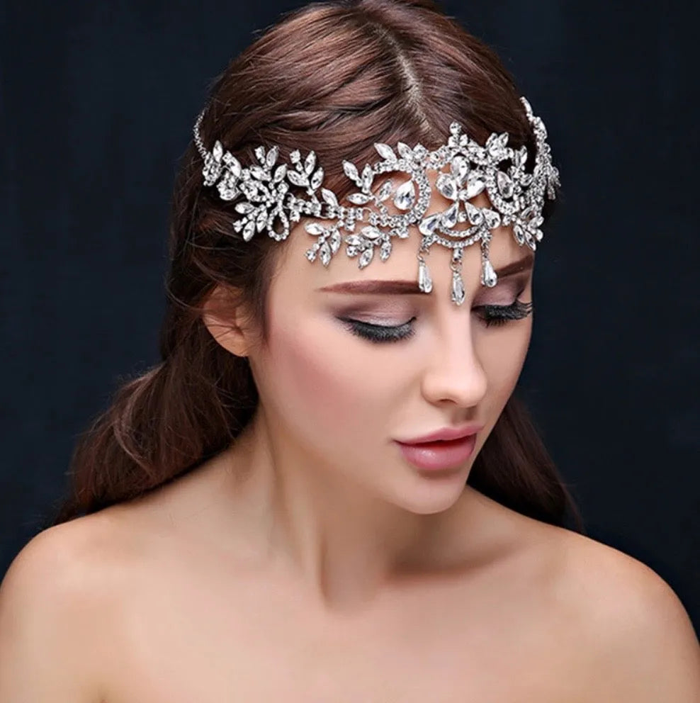 "Kiara" - Crystal Bridal Forehead Chain / Headdress