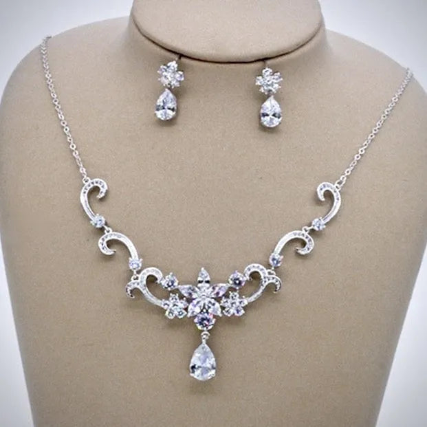 "Brooke" - Silver Cubic Zirconia Bridal Jewelry Set