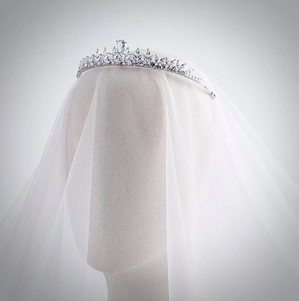 Wedding Jewelry - Silver Cubic Zirconia 3-Piece Bridal Jewelry Set With Tiara