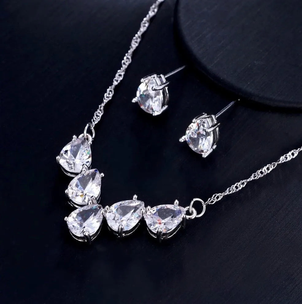 Wedding Jewelry - Silver Cubic Zirconia Bridal Jewelry Set