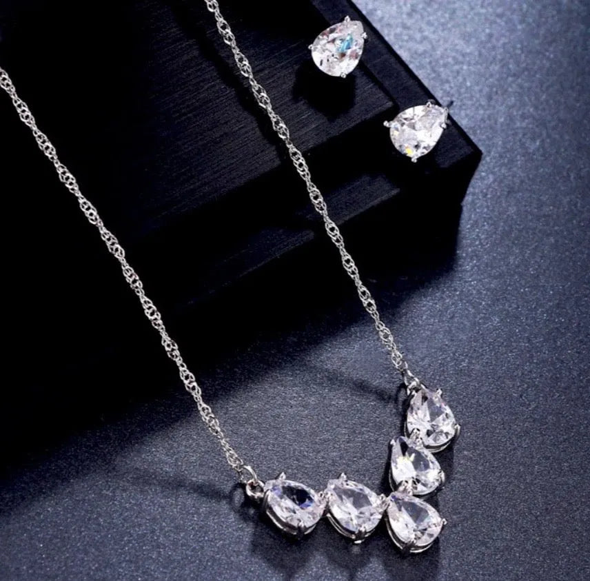 Wedding Jewelry - Silver Cubic Zirconia Bridal Jewelry Set