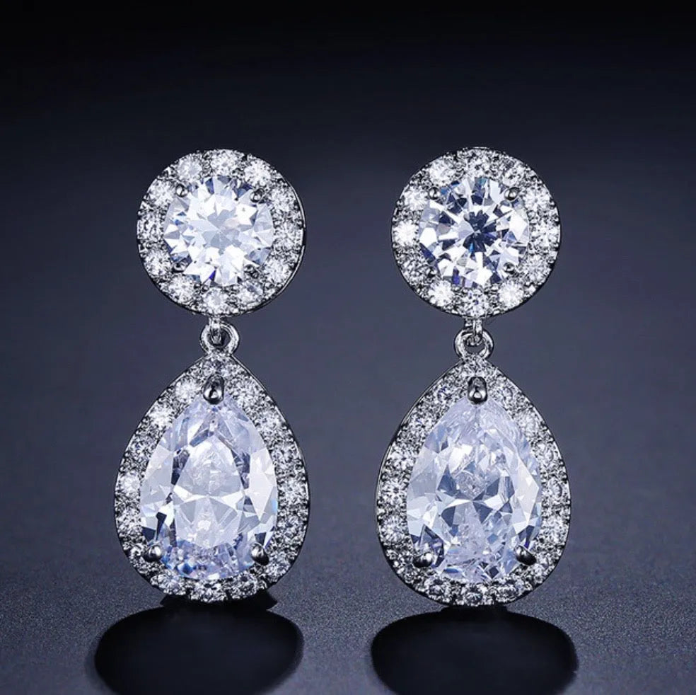 Wedding Jewelry - Silver Cubic Zirconia Bridal Earrings - Available in Rose Gold and Silver