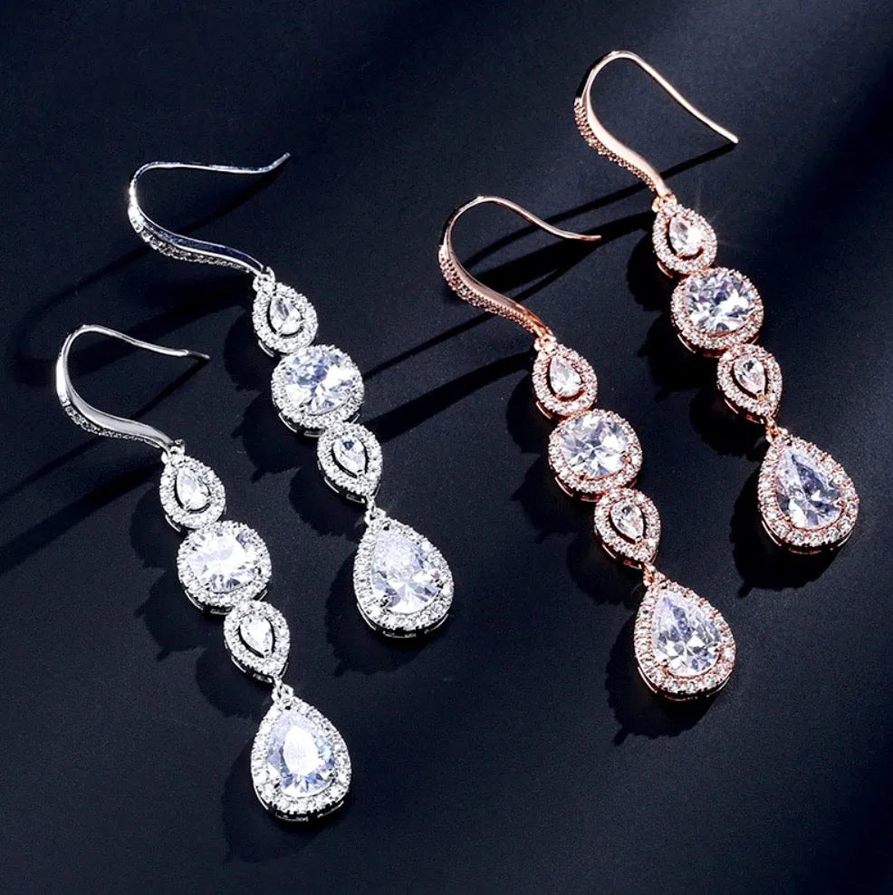 Wedding Jewelry - Cubic Zirconia Bridal Earrings - Available in Silver and Rose Gold
