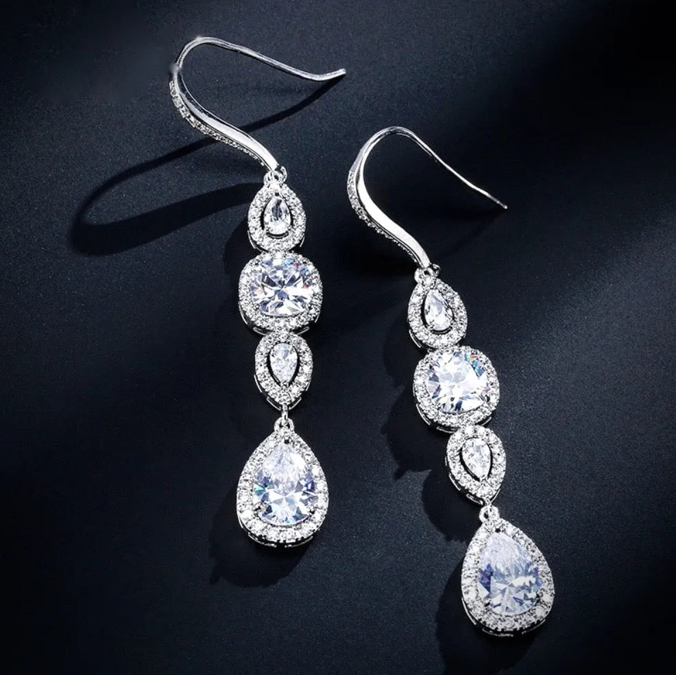 Wedding Jewelry - Cubic Zirconia Bridal Earrings - Available in Silver and Rose Gold