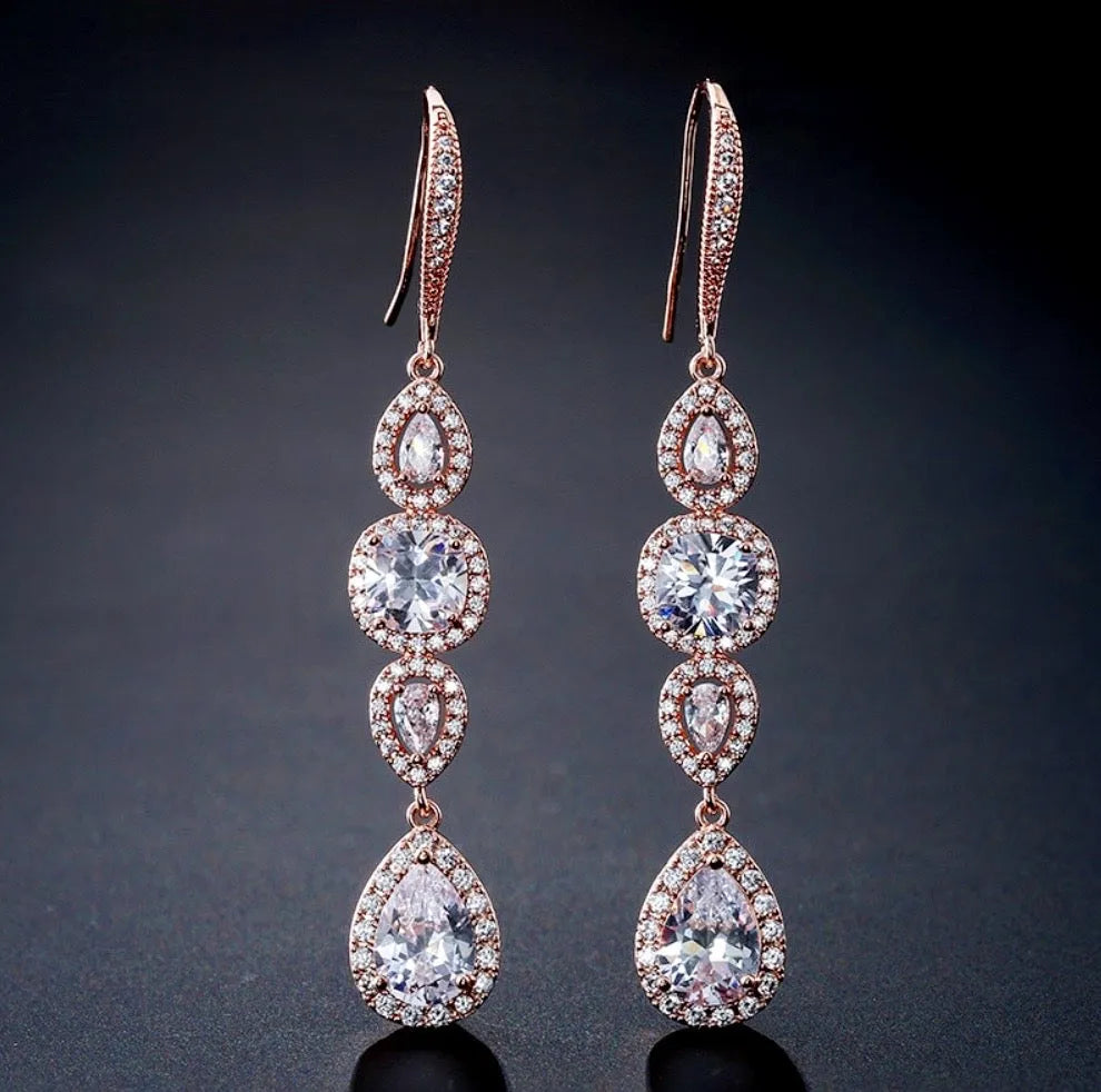 Wedding Jewelry - Cubic Zirconia Bridal Earrings - Available in Silver and Rose Gold
