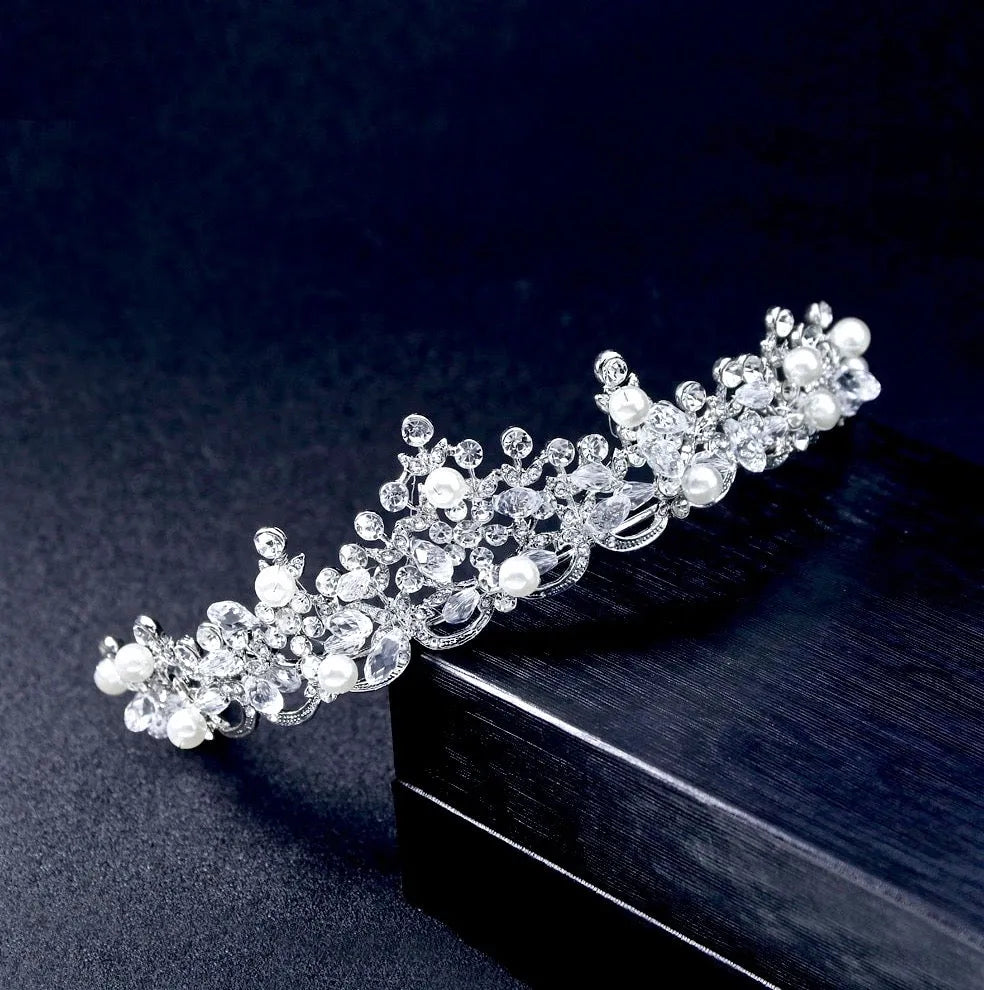 Wedding Hair Accessories - Bridal Pearl and Crystal Tiara - Available in Silver, Rose Gold and Yellow Gold