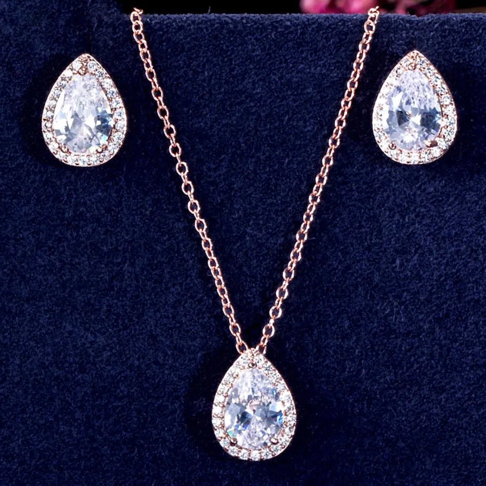 "Tina" - Cubic Zirconia Jewelry Set - Available in Silver, Rose Gold and Yellow Gold